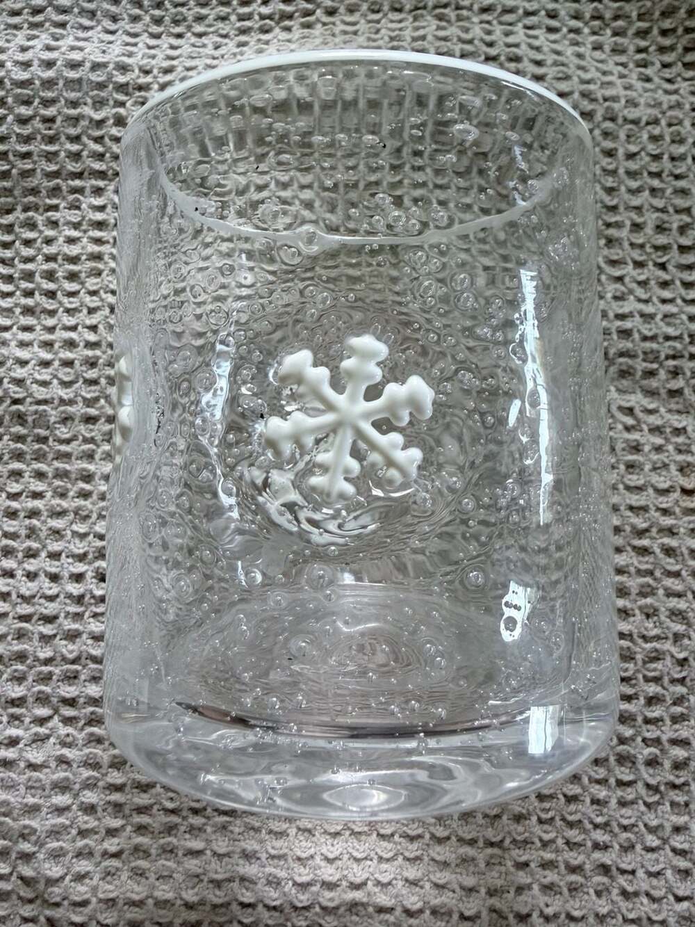 Frosty Snowflakes Clear Bubble Glass Candle Holder Votive or Tumbler